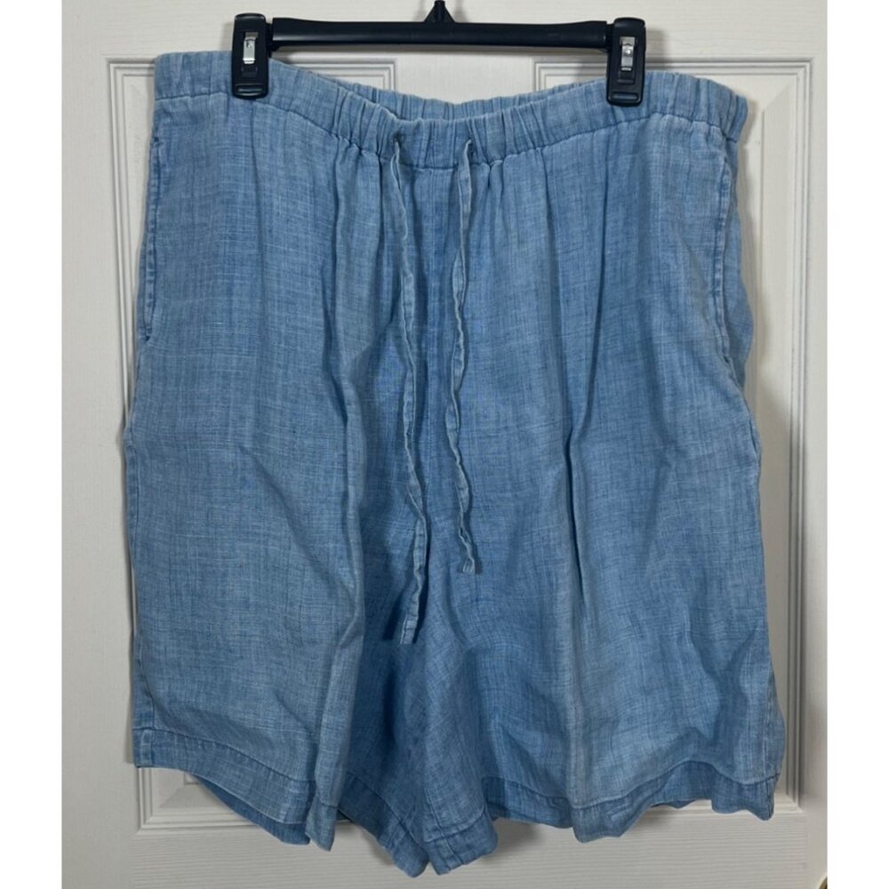 Orvis Womens Blue Linen Shorts Size 18 Elastic Waistband With Drawstring